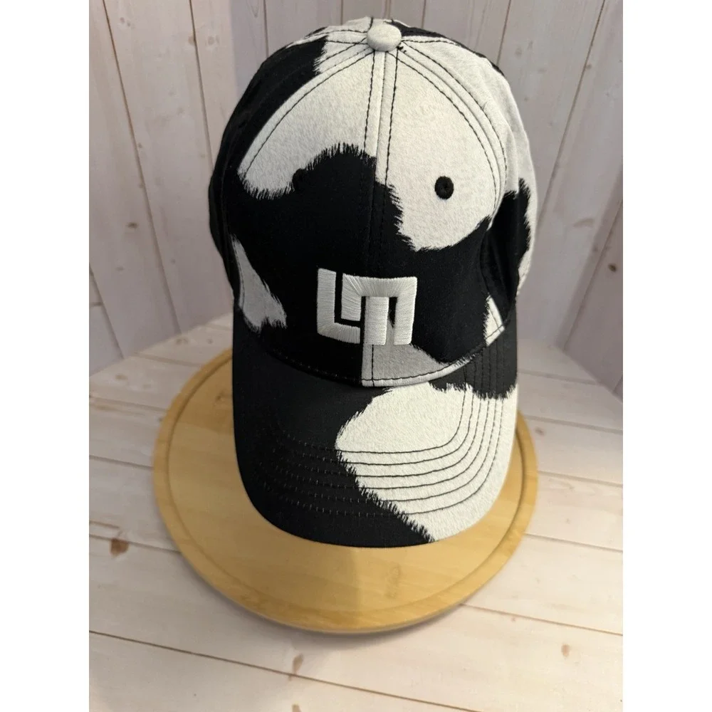 Loudmouth Golf Hat Black White Cow Print Holstein Adjustable Baseball Cap
